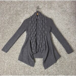 Hekla & Co Womens Gray Ribbed Open Front Cardigan Made in Italy Shawl Collar XS